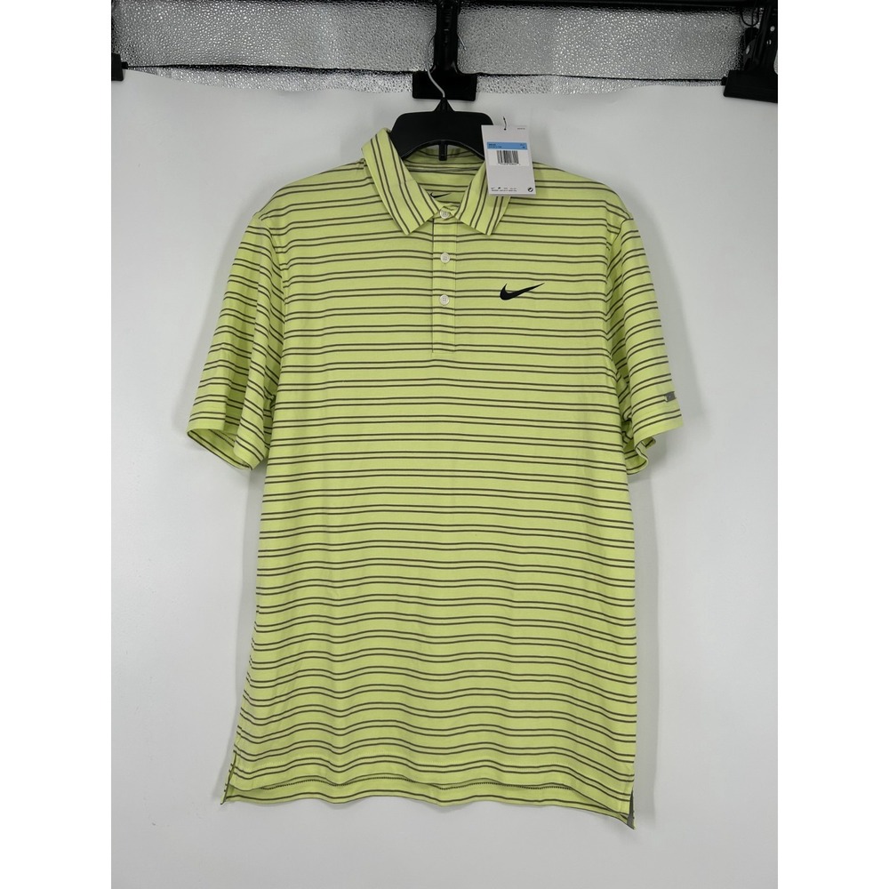Nike Player Golf Polo Shirt Striped Dri Fit Flourescent Neon Yellow DA2972-736 M